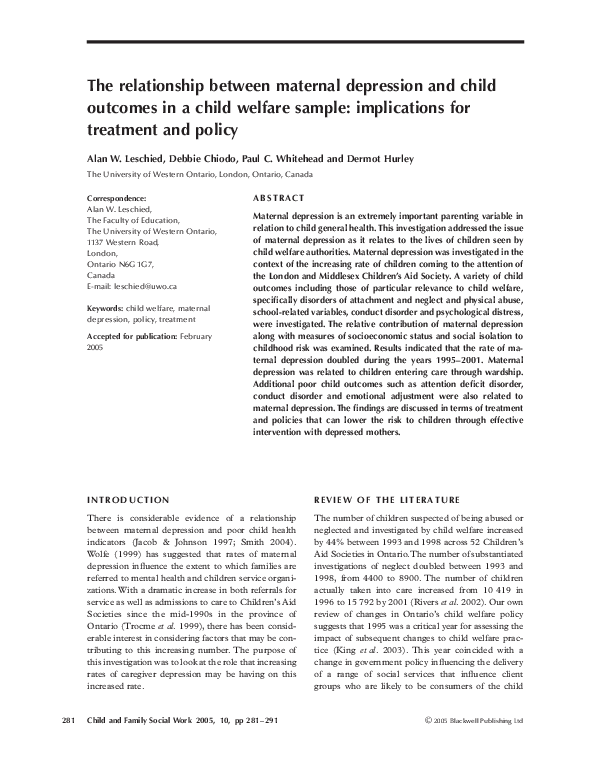 (PDF) The relationship between maternal depression and child outcomes ...