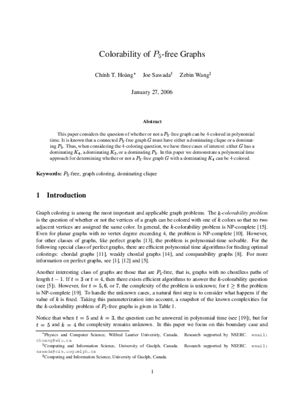(PDF) Colorability of -free Graphs