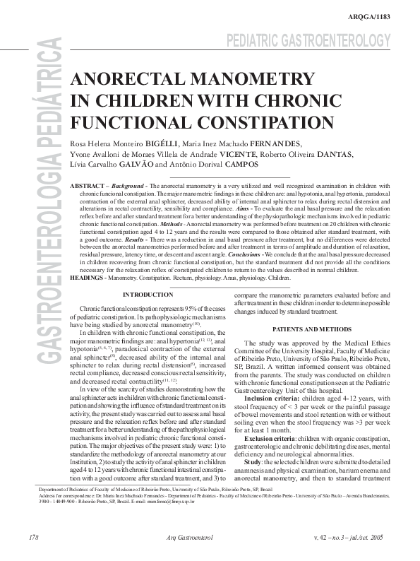 (PDF) Anorectal Manometry Insights in Pediatric Constipation
