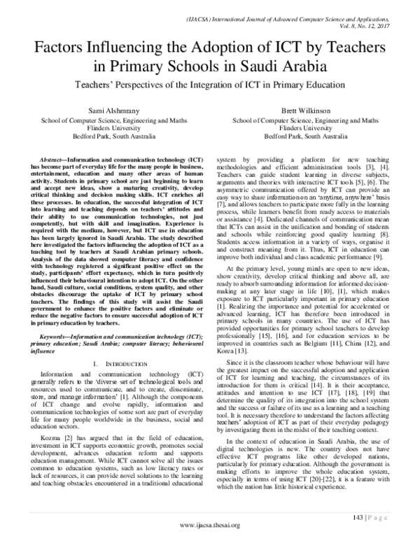 (PDF) Factors Influencing the Adoption of ICT by Teachers in Primary ...