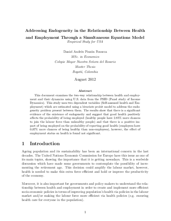 (PDF) Addressing endogeneity in the relationship between health and ...