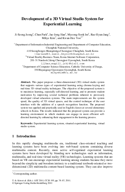 (PDF) Development of a 3D Virtual Studio System for Experiential Learning