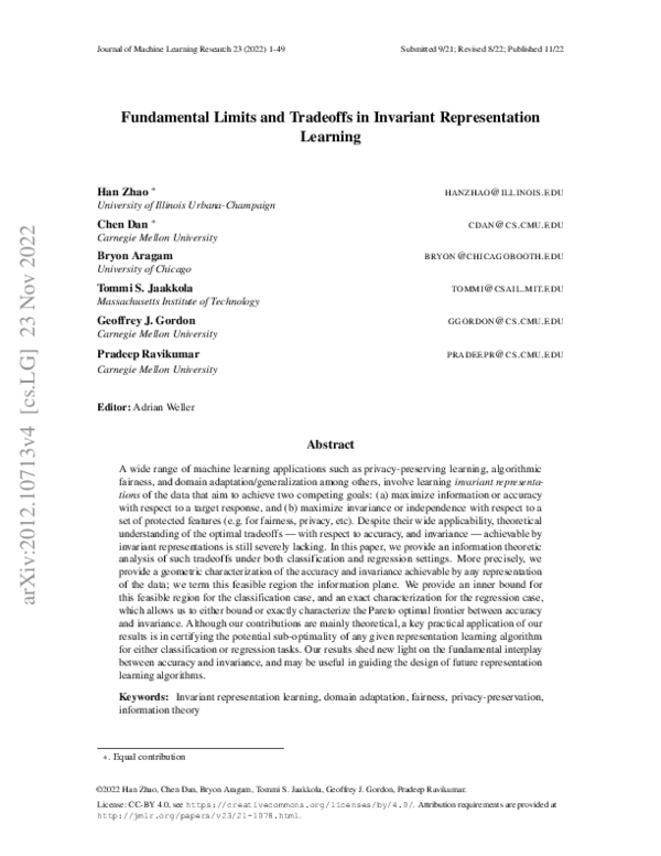 (PDF) Fundamental Limits and Tradeoffs in Invariant Representation Learning