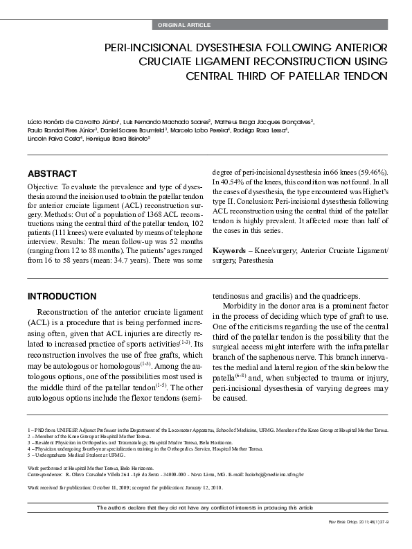 (PDF) Disestesia peri-incisional após reconstrução do ligamento cruzado ...