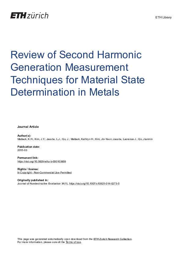 (PDF) Review of Second Harmonic Generation Measurement Techniques for ...