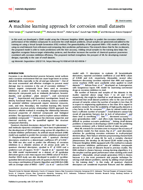 (PDF) A machine learning approach for corrosion small datasets