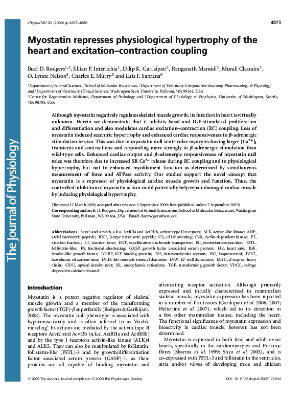 (PDF) Myostatin represses physiological hypertrophy of the heart and ...