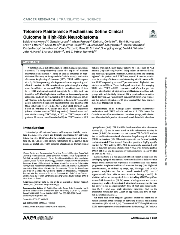 (PDF) Telomere Maintenance Mechanisms Define Clinical Outcome in High ...