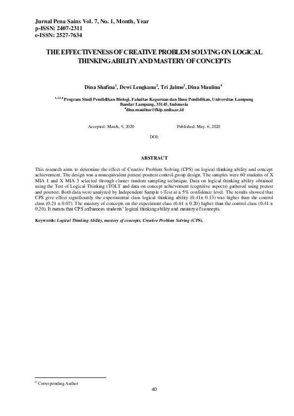 (PDF) The Effectiveness of Creative Problem Solving on Logical Thinking ...