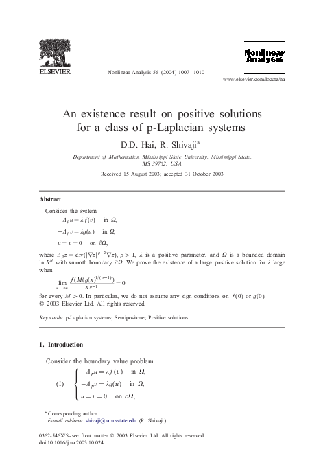 (PDF) An existence result on positive solutions for a class of p ...