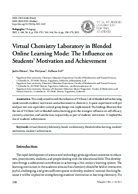 (PDF) Virtual Chemistry Laboratory in Blended Online Learning Mode: The ...