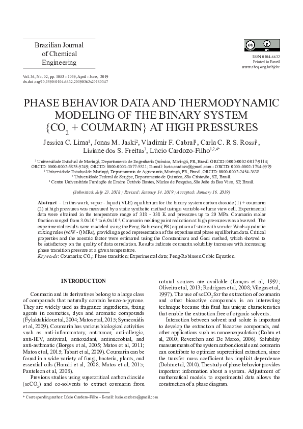 (PDF) Phase Behavior Data and Thermodynamic Modeling of the Binary ...