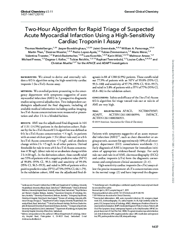 (PDF) Two-Hour Algorithm for Rapid Triage of Suspected Acute Myocardial ...