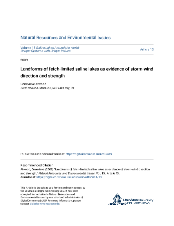 (PDF) Landforms of fetch-limited saline lakes as evidence of storm-wind ...