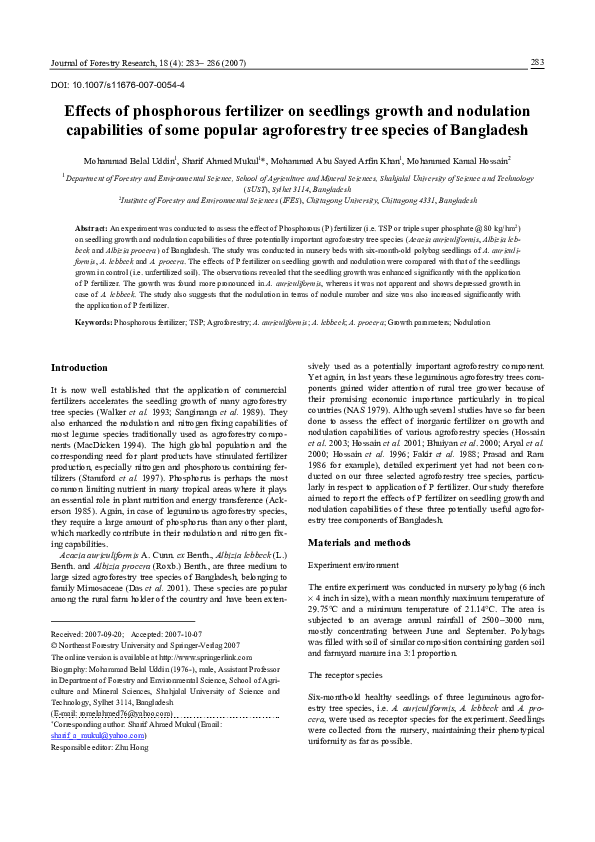 (PDF) Effects of phosphorous fertilizer on seedlings growth and ...