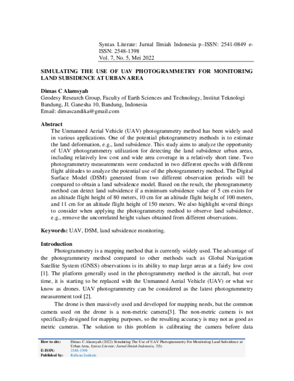 (PDF) Simulating The Use of UAV Photogrammetry For Monitoring Land ...
