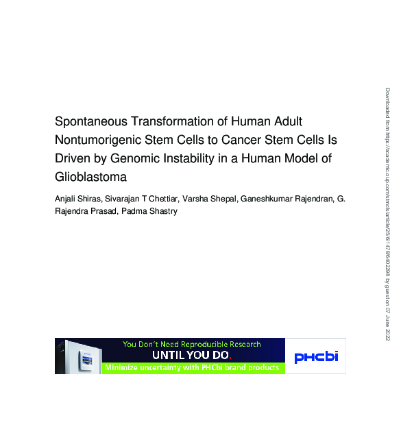 (PDF) Spontaneous Transformation of Human Adult Nontumorigenic Stem ...