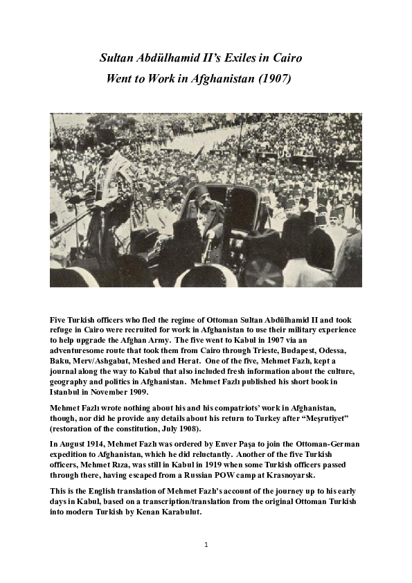 (DOC) Sultan Abdühamid II's Exiles in Cairo Went to Work in Aghanistan ...