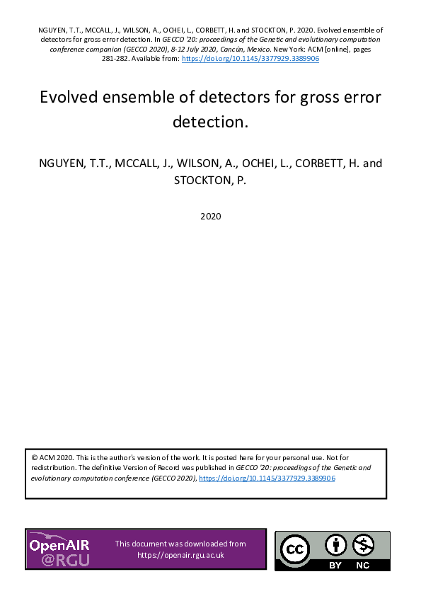 (PDF) Evolved ensemble of detectors for gross error detection