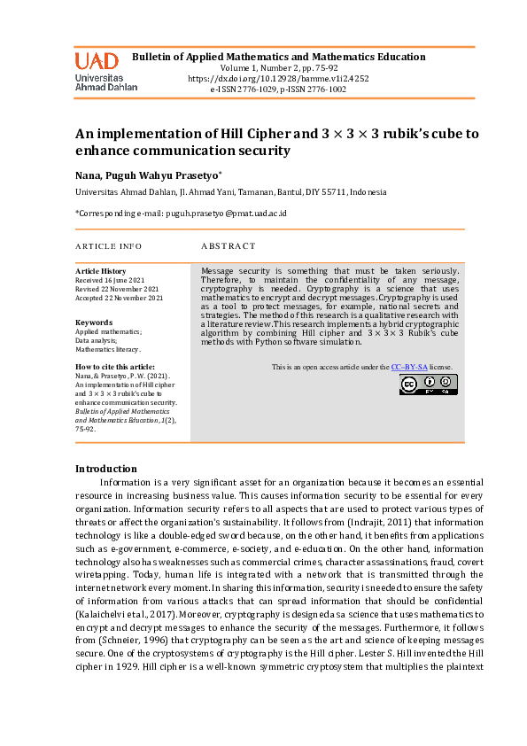 (PDF) An implementation of Hill cipher and 3x3x3 rubik's cube to ...