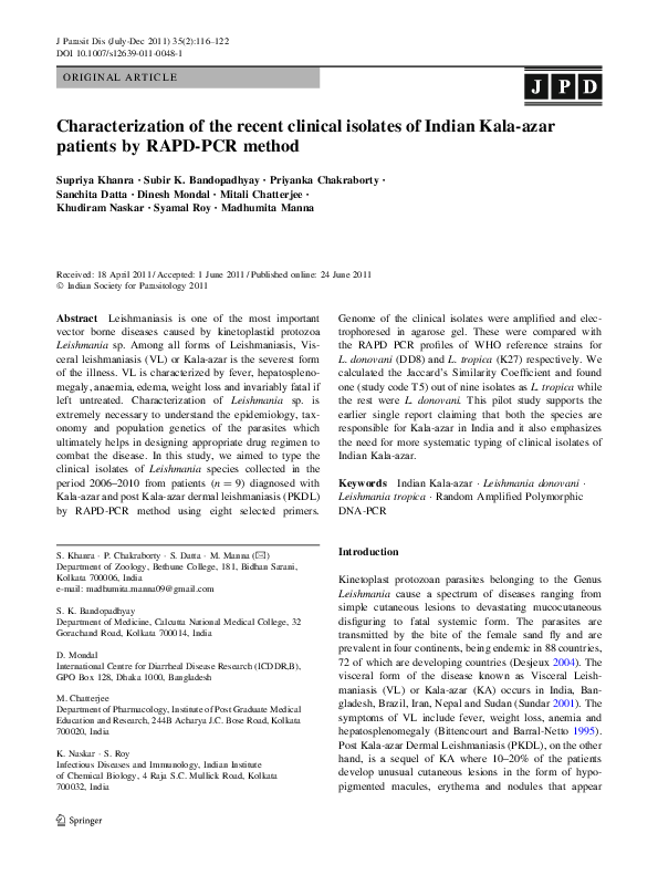 (PDF) Characterization of the recent clinical isolates of Indian Kala