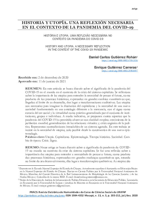 (PDF) Historia y utopía. Una reflexión necesaria en el contexto de la ...