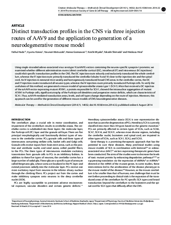 (PDF) Distinct transduction profiles in the CNS via three injection ...