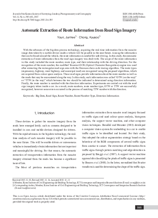 (PDF) Automatic Extraction of Route Information from Road Sign Imagery