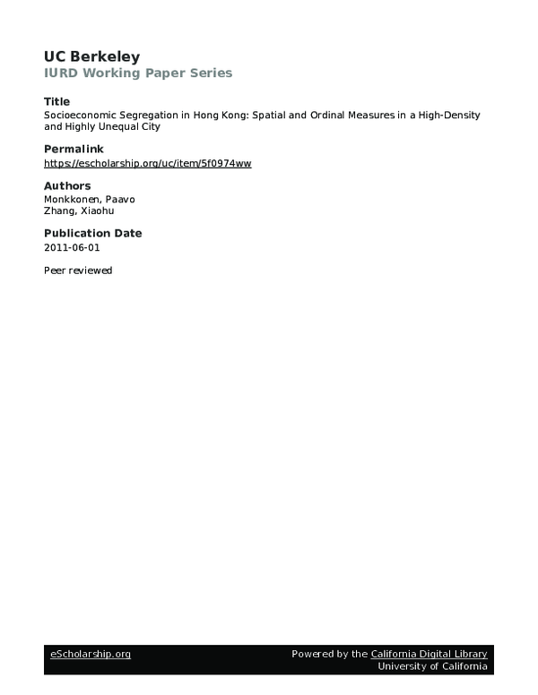 (PDF) Socioeconomic Segregation in Hong Kong: Spatial and Ordinal ...
