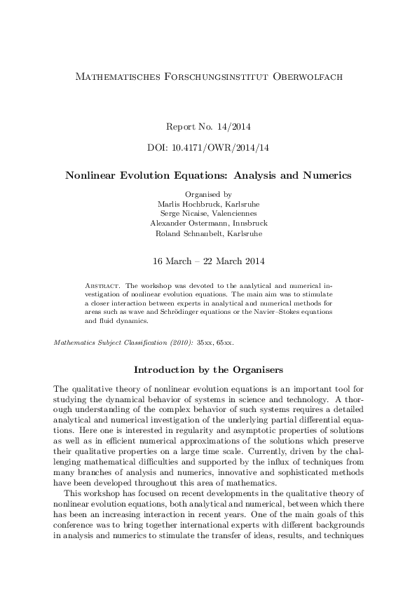 (PDF) Nonlinear Evolution Equations: Analysis and Numerics