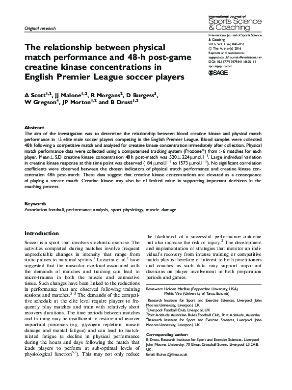 (PDF) The relationship between physical match performance and 48-h post ...