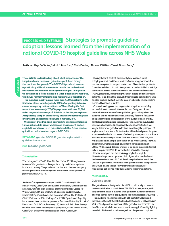 (PDF) Strategies to promote guideline adoption: lessons learned from ...