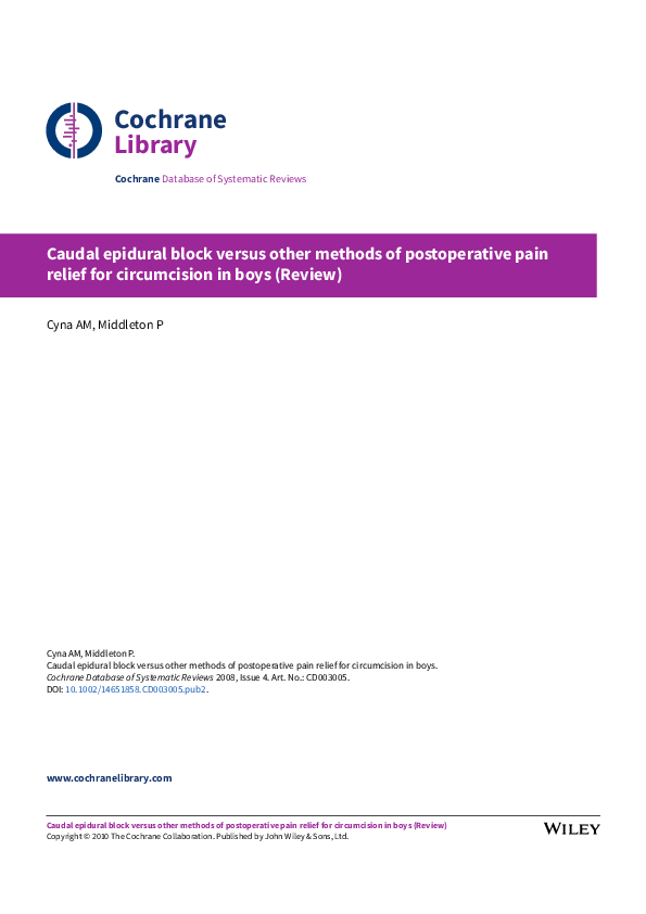 (PDF) Caudal epidural block versus other methods of postoperative pain relief for circumcision