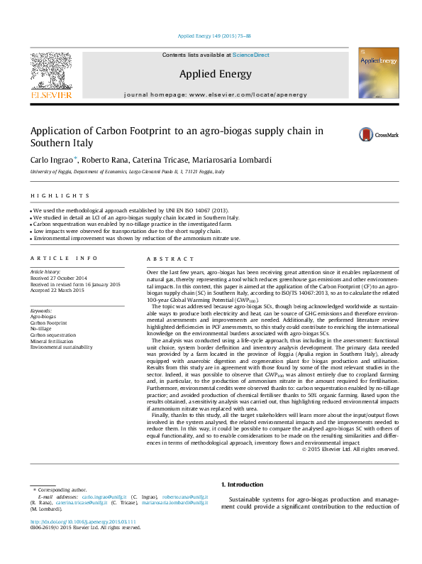 (PDF) Application of Carbon Footprint to an agro-biogas supply chain in ...