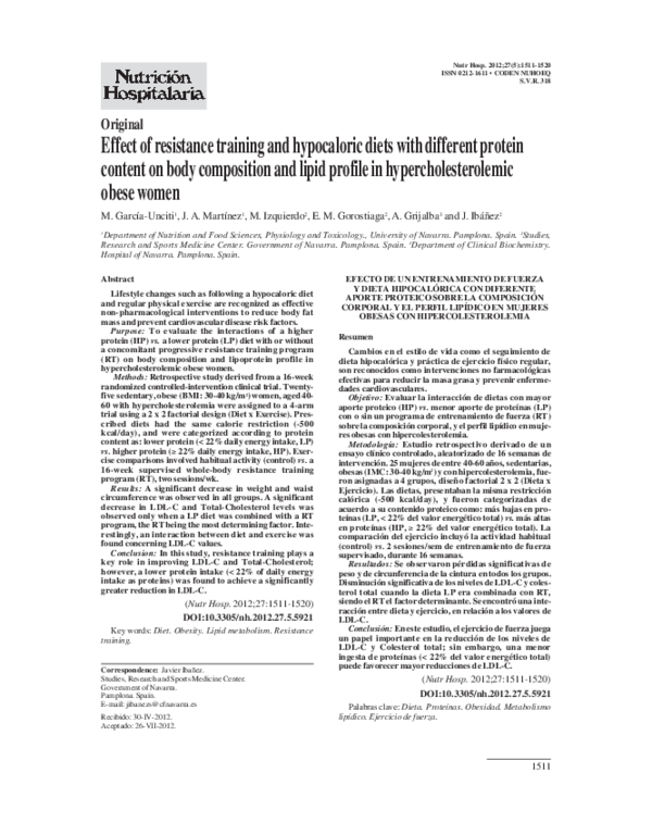 (PDF) Effect of resistance training and hypocaloric diets with ...