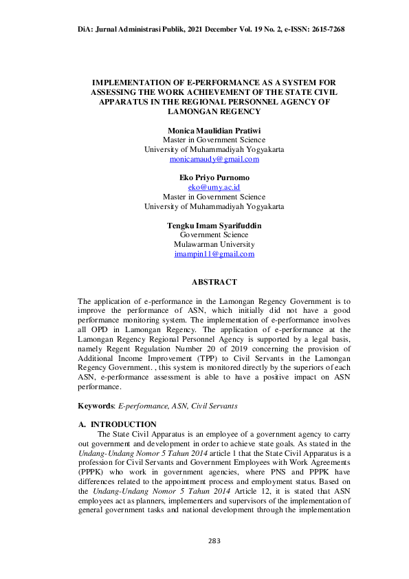 (PDF) Implementation of E-Performance as a System for Assessing the ...