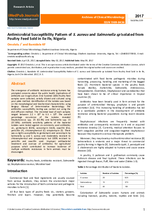 (PDF) Antimicrobial Susceptibility Pattern of S. aureus and Salmonella ...