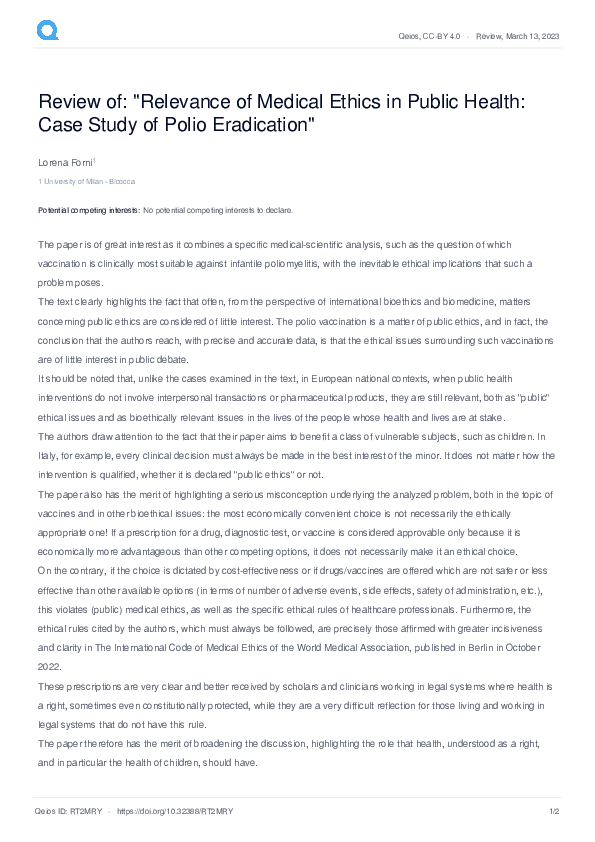 (PDF) Review of: "Relevance of Medical Ethics in Public Health: Case ...