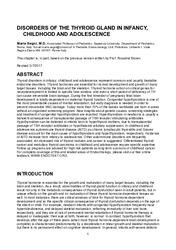 (PDF) O F the Thyroid Gland in Infancy , Childhood and Adolescence