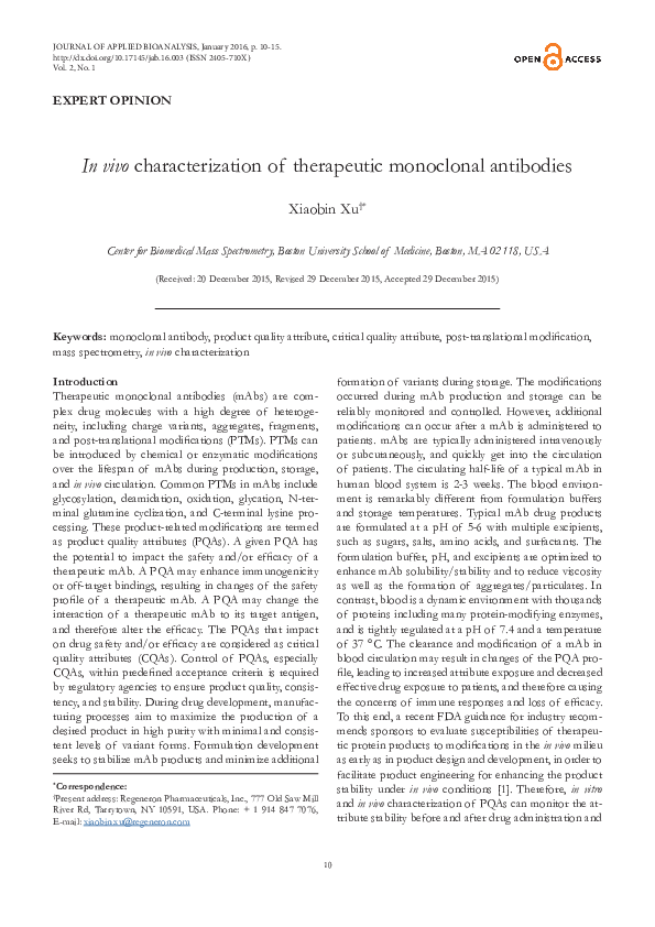 (PDF) In vivo characterization of therapeutic monoclonal antibodies
