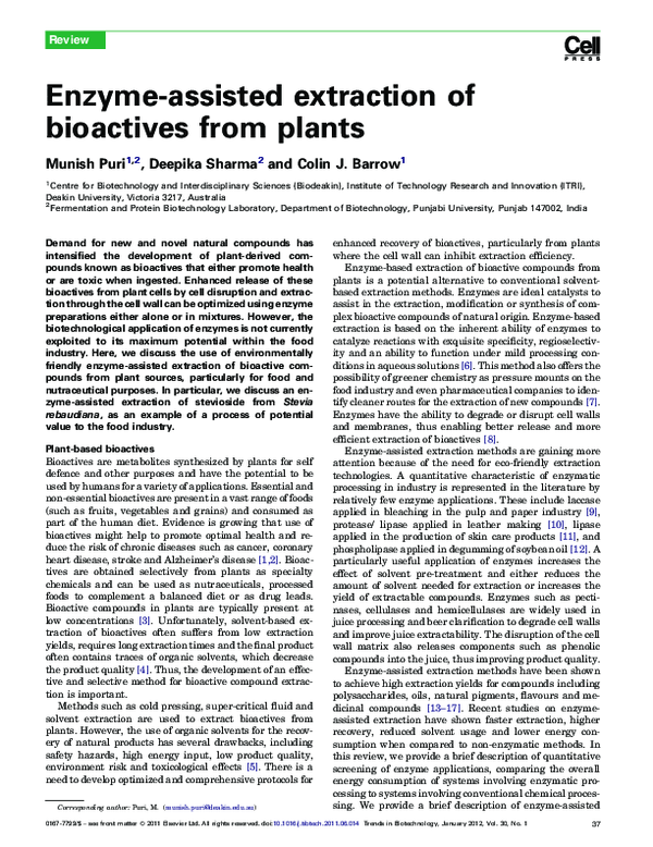 (PDF) Enzyme-assisted extraction of bioactives from plants