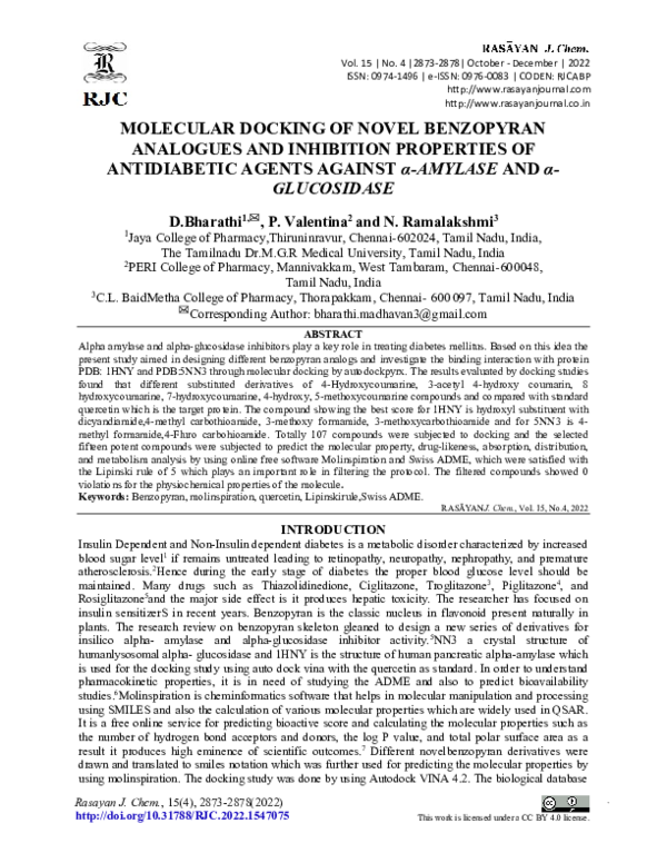 (PDF) Molecular Docking of Novel Benzopyran Analogues and Inhibition ...