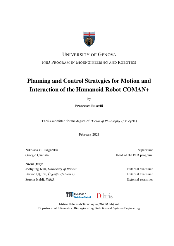 (PDF) Planning and Control Strategies for Motion and Interaction of the ...