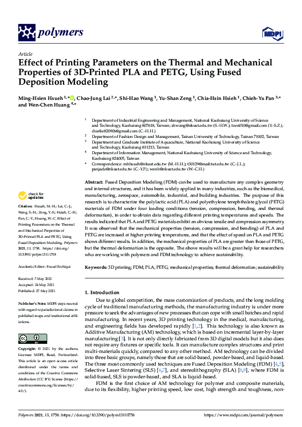 (PDF) Effect of Printing Parameters on the Thermal and Mechanical Properties of 3DPrinted PLA