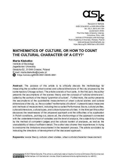 (PDF) Mathematics of Culture, or How to Count the Cultural Character of ...