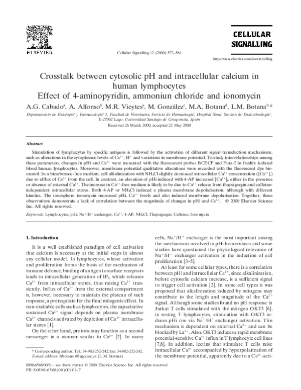 (PDF) Crosstalk between cytosolic pH and intracellular calcium in human ...