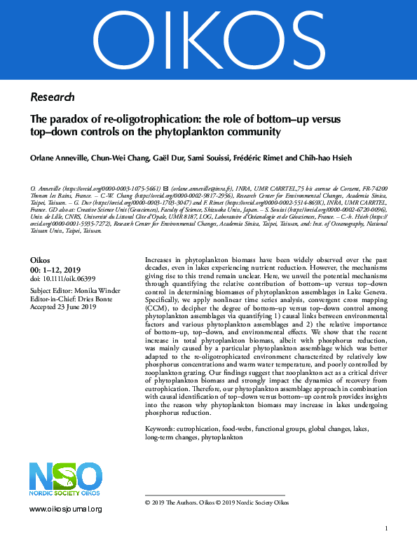 (PDF) The paradox of re‐oligotrophication the role of bottomup versus