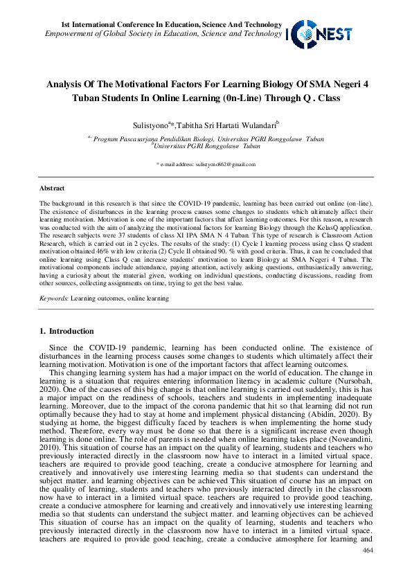 (PDF) Analysis Of The Motivational Factors For Learning Biology Of SMA ...