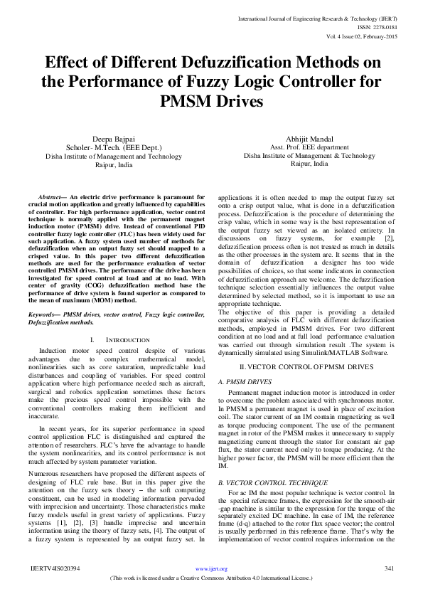 (PDF) Effect of Different Defuzzification Methods on the Performance of ...