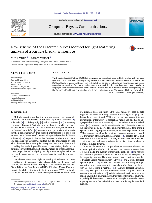 (PDF) New scheme of the Discrete Sources Method for light scattering ...